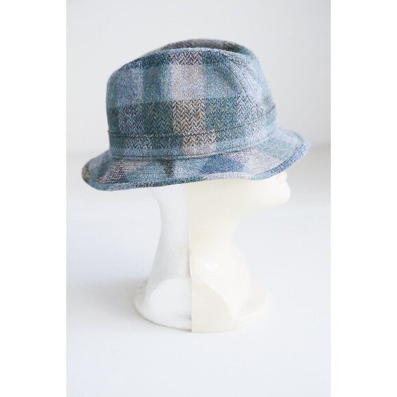 Brand NEW Failsworth Harris Tweed English Blue Plaid Unisex Wool Fedora Hat 7 - Picture 2 of 12